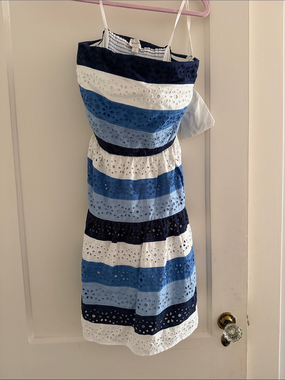Maeve Navy, Light Blue & White Striped Eyelet Summer Dress